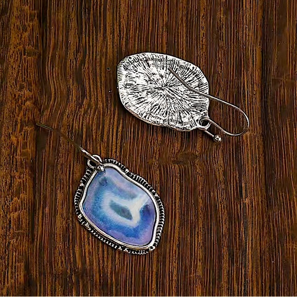 Silver Vintage Equestrian Western Inlay Antique Dangle Drop Earrings - Picture 3 of 5